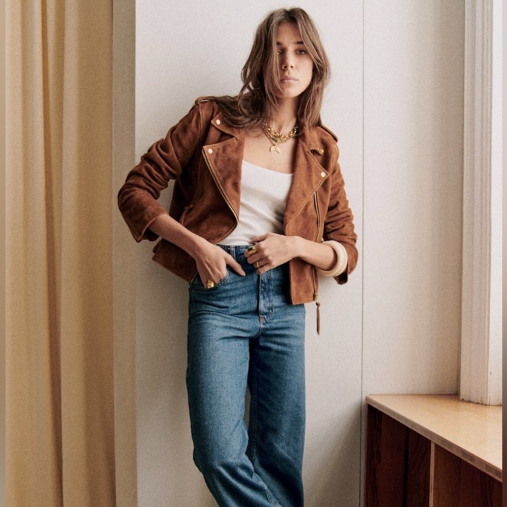 Sézane Zig Jacket Camel Suede US4